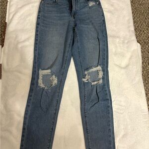 American Eagle Outfitters Blue Skinny Jeans with Distressed Details